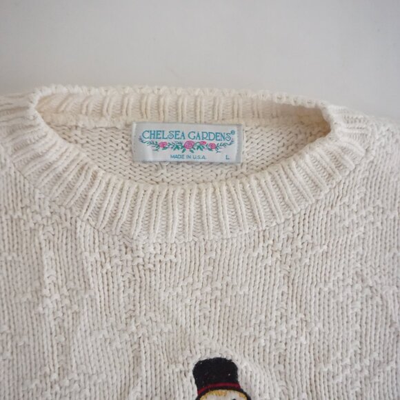 Vintage Chelsea Gardens Ivory Snowman Fair Isle Holiday Sweater Grandmacore L - Picture 9 of 10